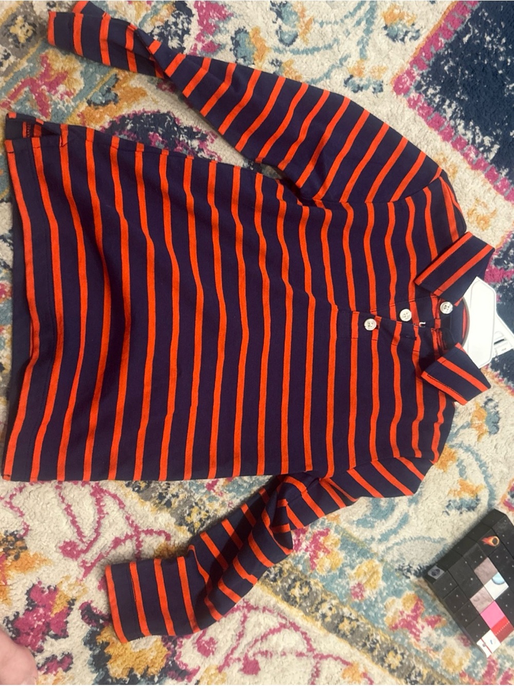 J Crew Crewcuts Navy and Bright Orange Striped Polo XXS